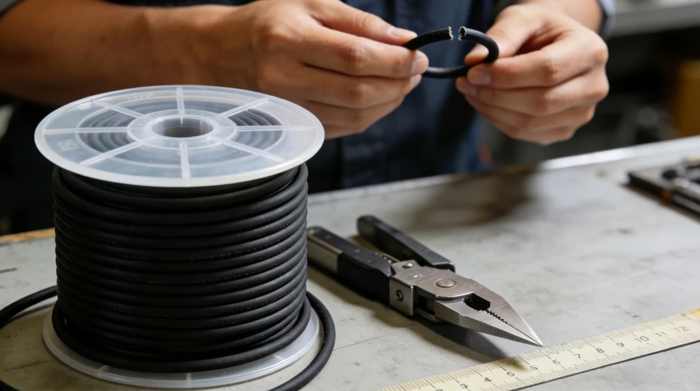 Black O-ring cord on a spool
